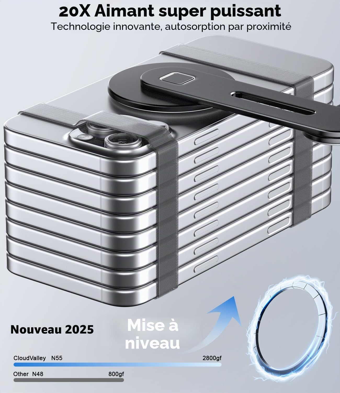 CloudValley Support Magnétique pour Ordinateur Portable, Support Latéral Réglable pour écran de Téléphone pour iPhone 14 Pro Max/iPhone 13/ iPhone 12/16, d'extension Pliable pour Ordinateur, Noir