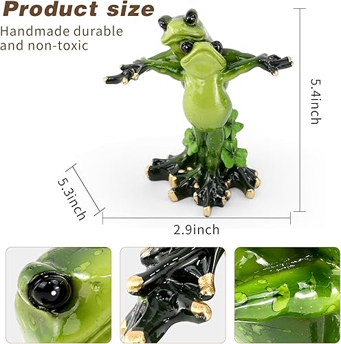 Miniatura 2 de Figuras de rana adornos, estatuas de rana abrazo de resina, adorable escultura de rana perfecta para decoración del hogar o regalo