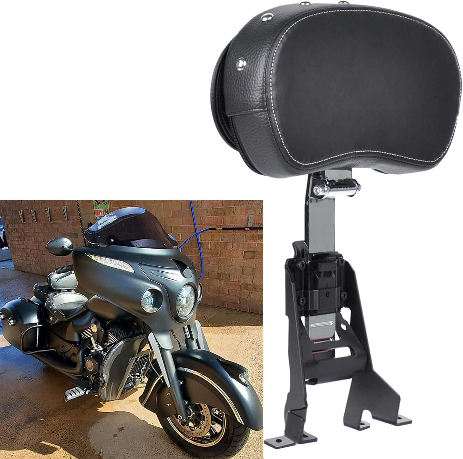 PANICAL Motorcycle for Indian 2014-2026 Travel Series Knight Backrest Accessories Paired with white stitching Silver Mushroom Rivets (Black)