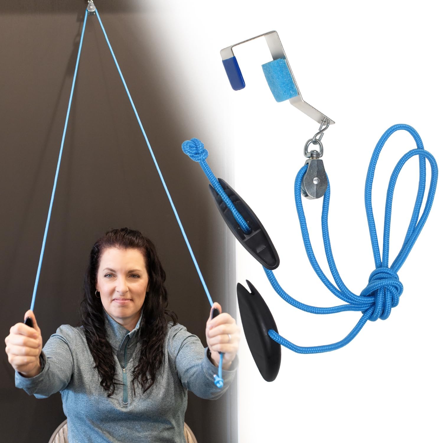 RangeMaster BlueRanger Over the Door Shoulder Pulley, Pulley for Physical Therapy, Aids Pain Free Range of Motion in Frozen Shoulder, Adjustable Cleated Handles, Metal Bracket (FSA/HSA)