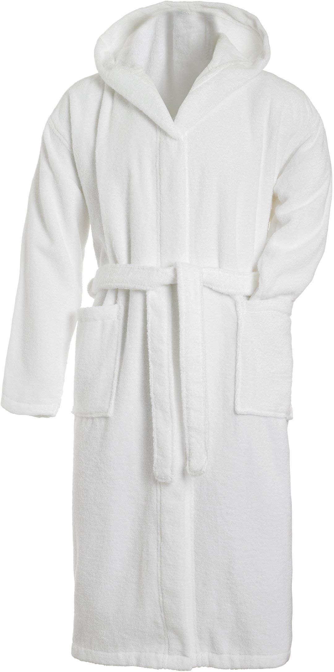 Unisex Hooded Terry Cotton Bathrobe White Long Sleeve