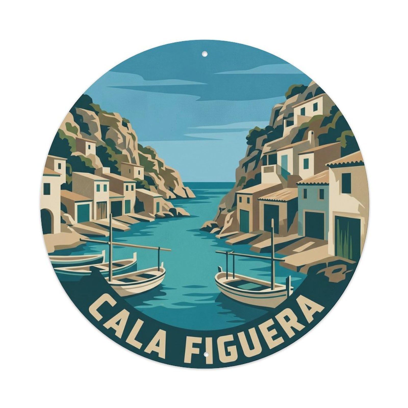 Okahys 8X8inch Classic Style Mallorca Cala Figuera Fishing Mediterranean Island Metal Tin Sign