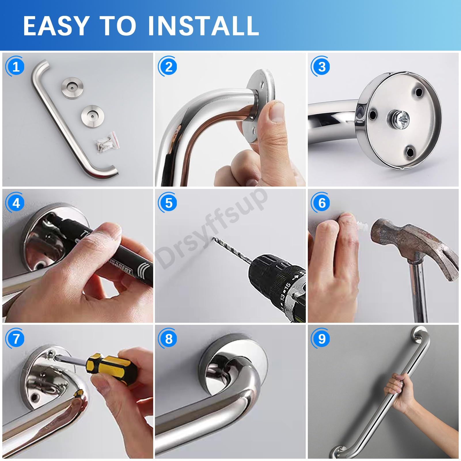 Barras de apoyo para ducha, barandilla de seguridad de acero inoxidable para bañera, barra de apoyo para pasillo, reposabrazos cromados, pasamanos resistentes, toallero(150cm)