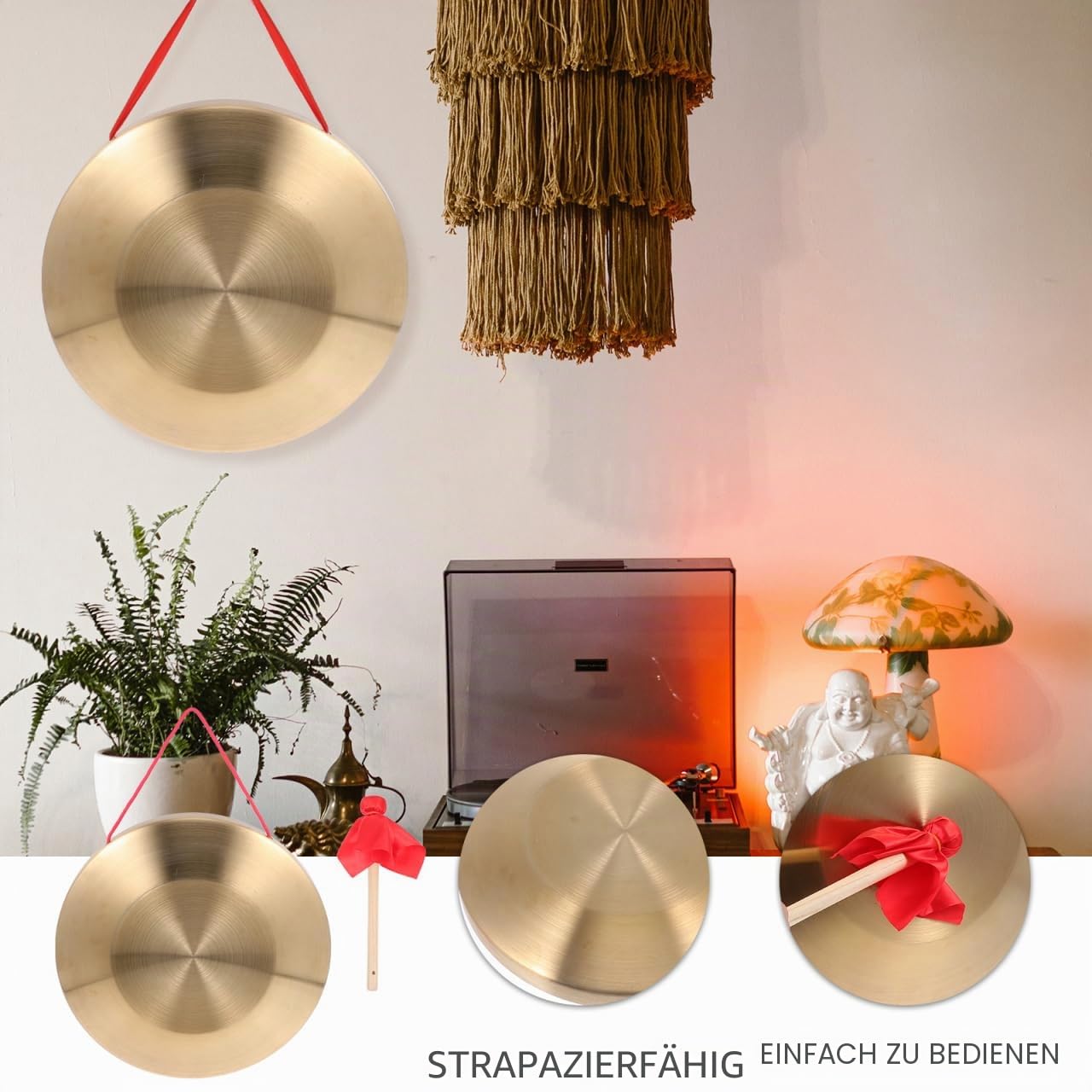 Gong mit Schlägel, Tam-Tam-Gong, traditionelles chinesisches Percussion-Instrument, Kupfer dekorativer Chau-Gong für Zuhause, Büro, 32 cm