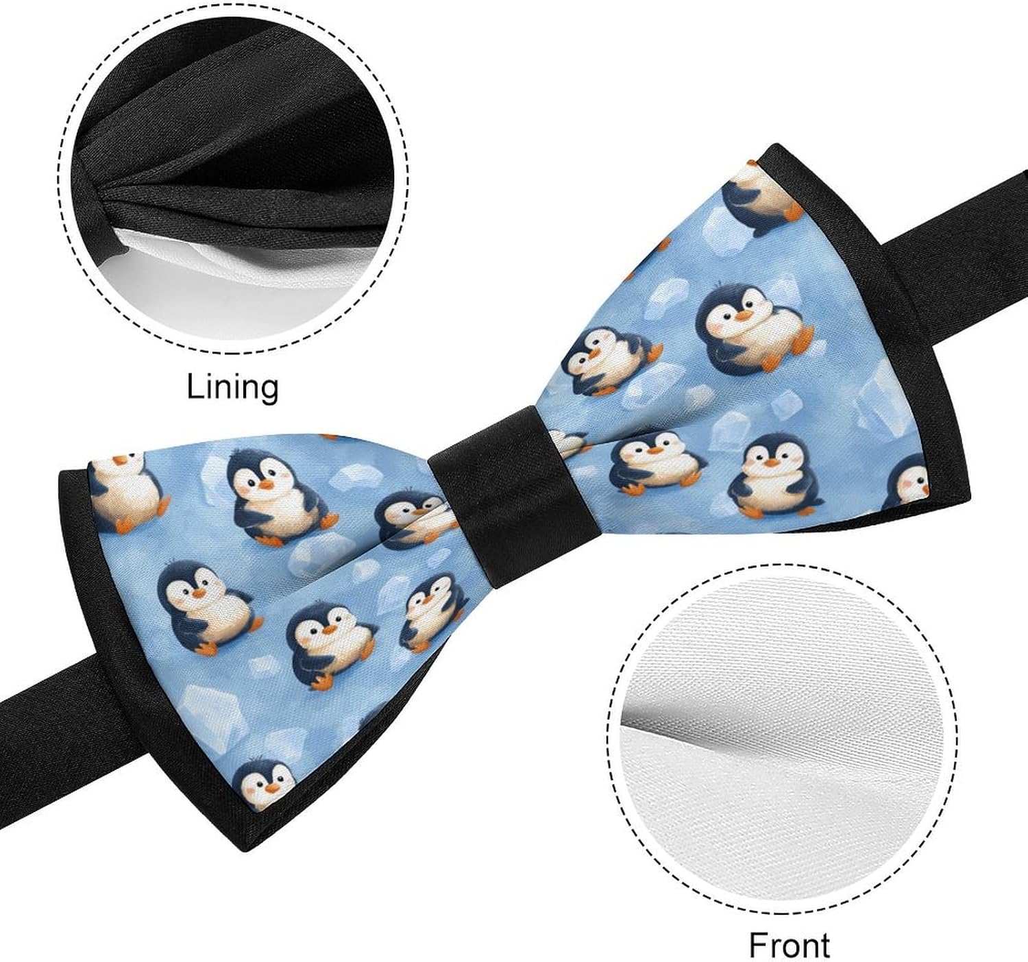Cute Penguins Pattern Novelty Men's Bow Tie Pre-tied Adjustable Bowtie Accessories for Wedding Party