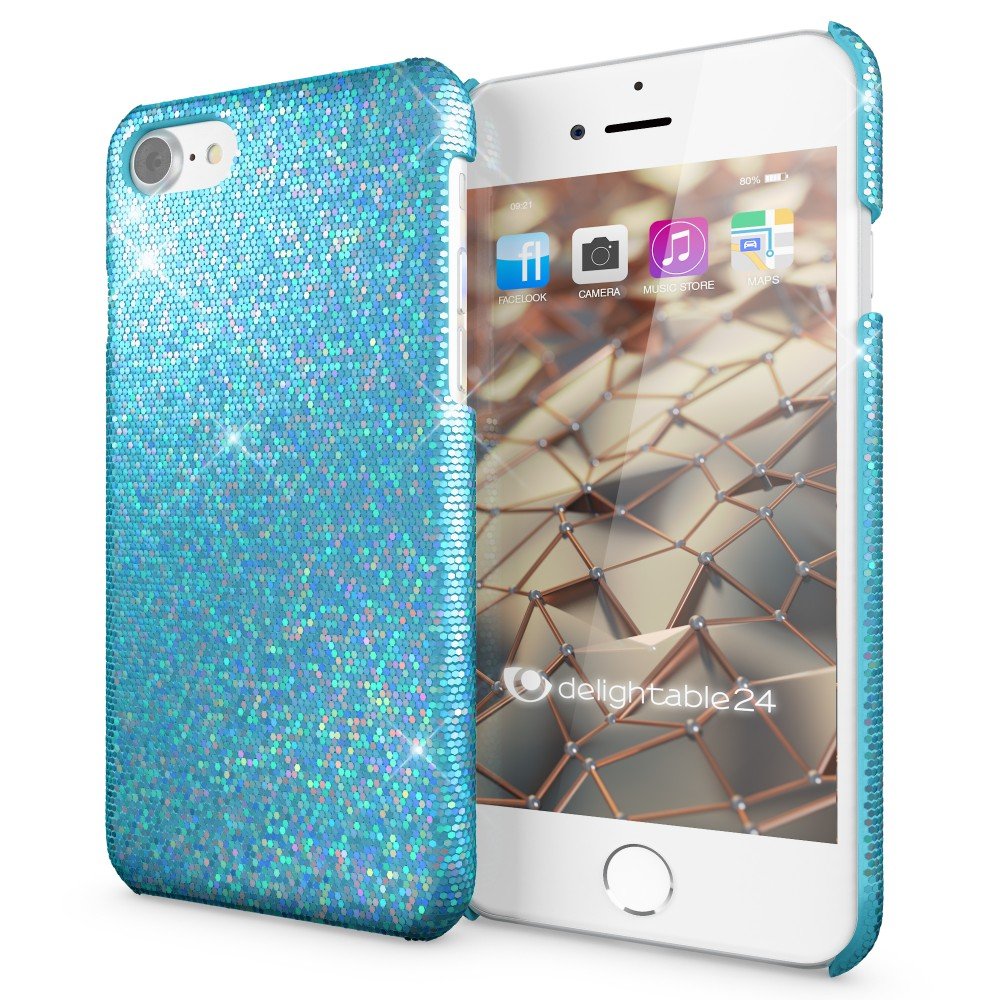 NALIA Custodia Glitter compatibile con iPhone 7/8 / SE 2020 / SE 2022 - Look Scintillante & Grip - SHINEPOP (Silicone Cover) - Brand di Berlino, Colore:Argento
