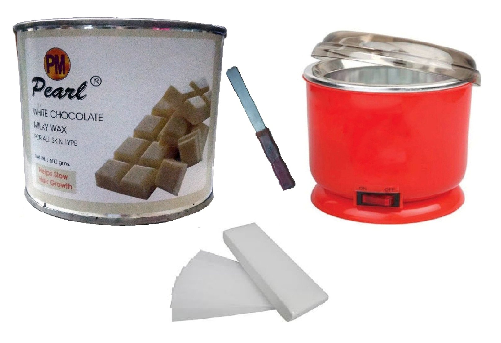 PMPEARLWhite Chocolate Automatic Heater - 30 Strip Applicator Waxing Kit 600 Gm Pack Of 4