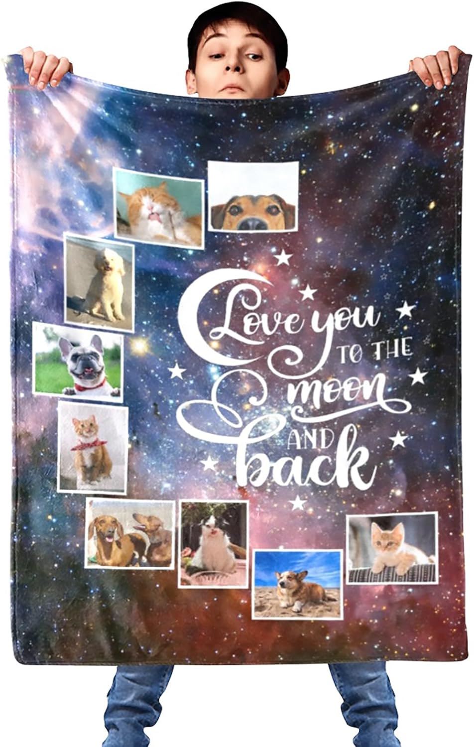 Love You to the Moon and Back Blanket, Custom Blanket with Photos Personalized Flannel Throw Blanket for Couch Sofa Bedroom Living Room, 30" x 40", 9 Photos