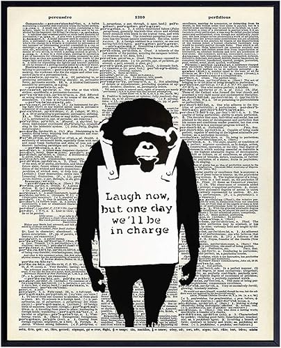 Banksy Graffiti Dictionary Art - Póster de chimpancé de mono Laugh Now - Mural de calle de 8 x 10, decoración de pared urbana, dormitorio o