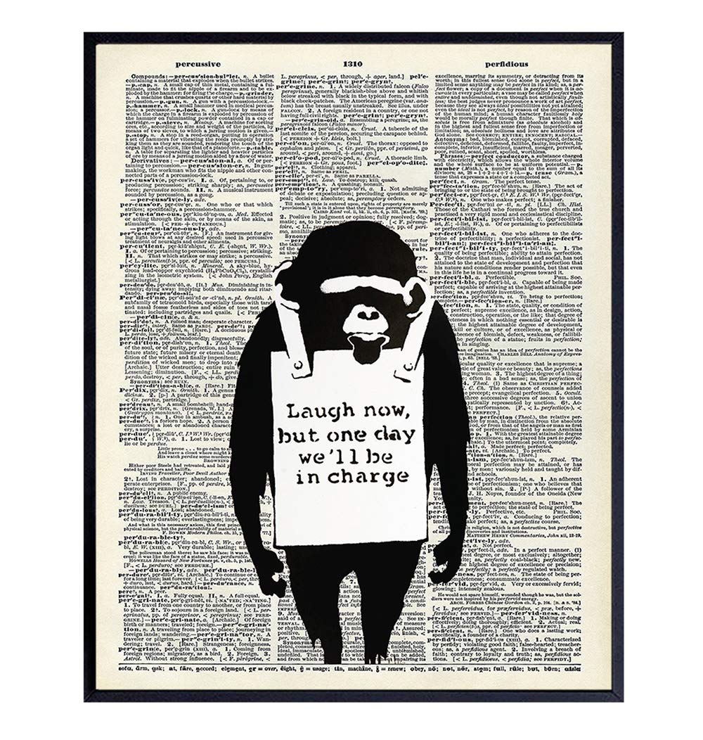 YELLOWBIRD ART & DESIGNBanksy Graffiti Dictionary Art - Laugh Now Monkey Chimp Poster - 8x10 Street Mural, Urban Wall Decor, Dorm or Home Decoration - Cool Affordable Gift - Unframed Picture Photo Poster