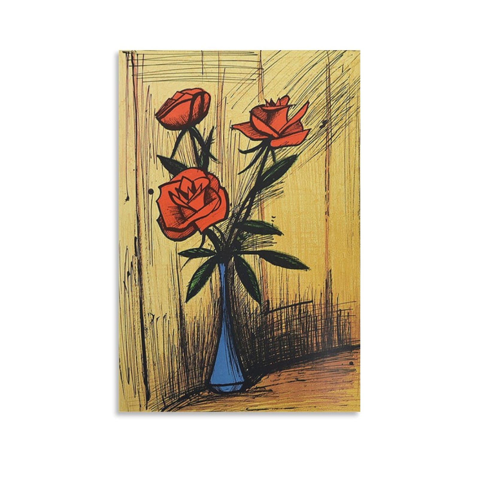 Amazon.co.jp: ベルナールビュッフェ（花瓶の中の3本のバラ）ポスター