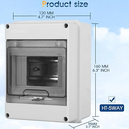 Miniatura 5 de Caja de protección de distribución impermeable, caja eléctrica de plástico ABS y cubierta transparente IP65, para disyuntor de pared interior y