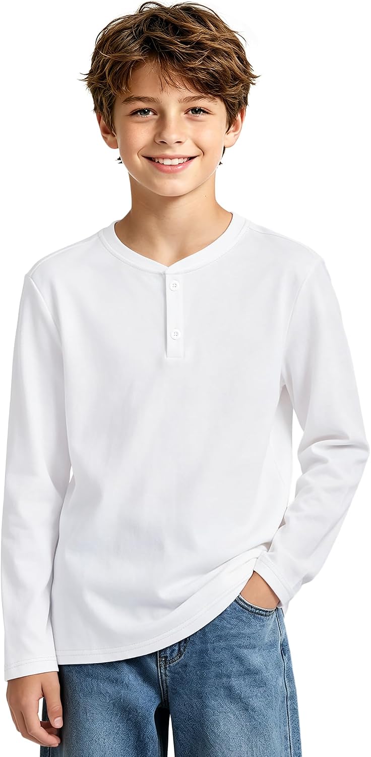 Auranso Boys Long Sleeve Henley Shirts Kids T-Shirts Cotton Casual Tops Tee