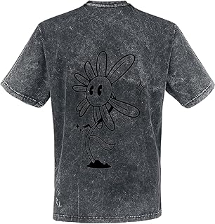 تي شيرت مطبوع عليه عبارة Happy Flower Cartoon بظهر مغسول