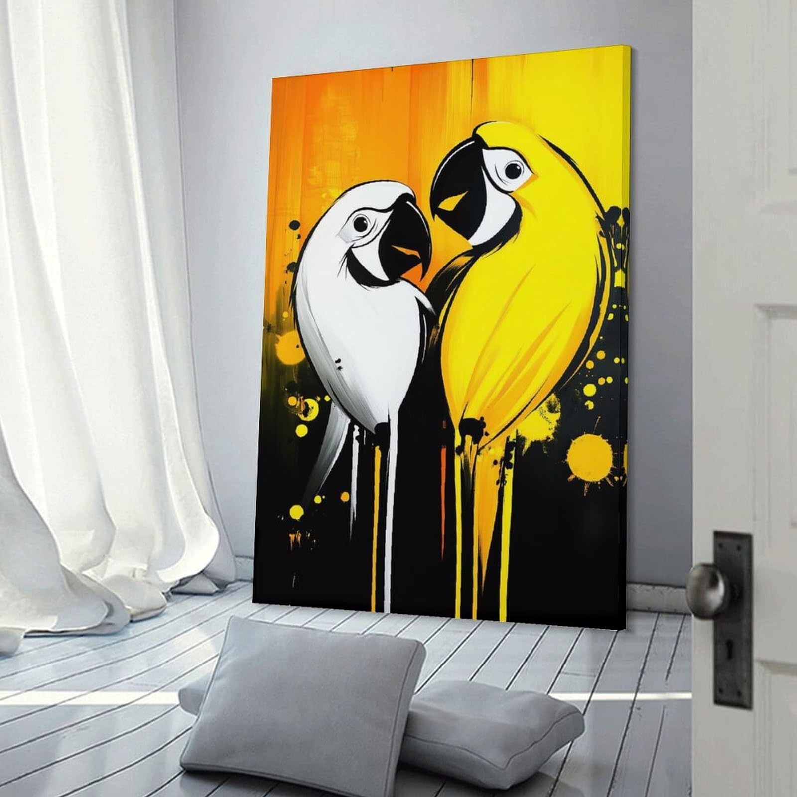 Junmoney Wall Picture Print Yellow And White Parrots, 08x12inch(20x30cm), for Entrance Walls, Hall Decor Or Foyers, A Neat Decor Update for Hallways