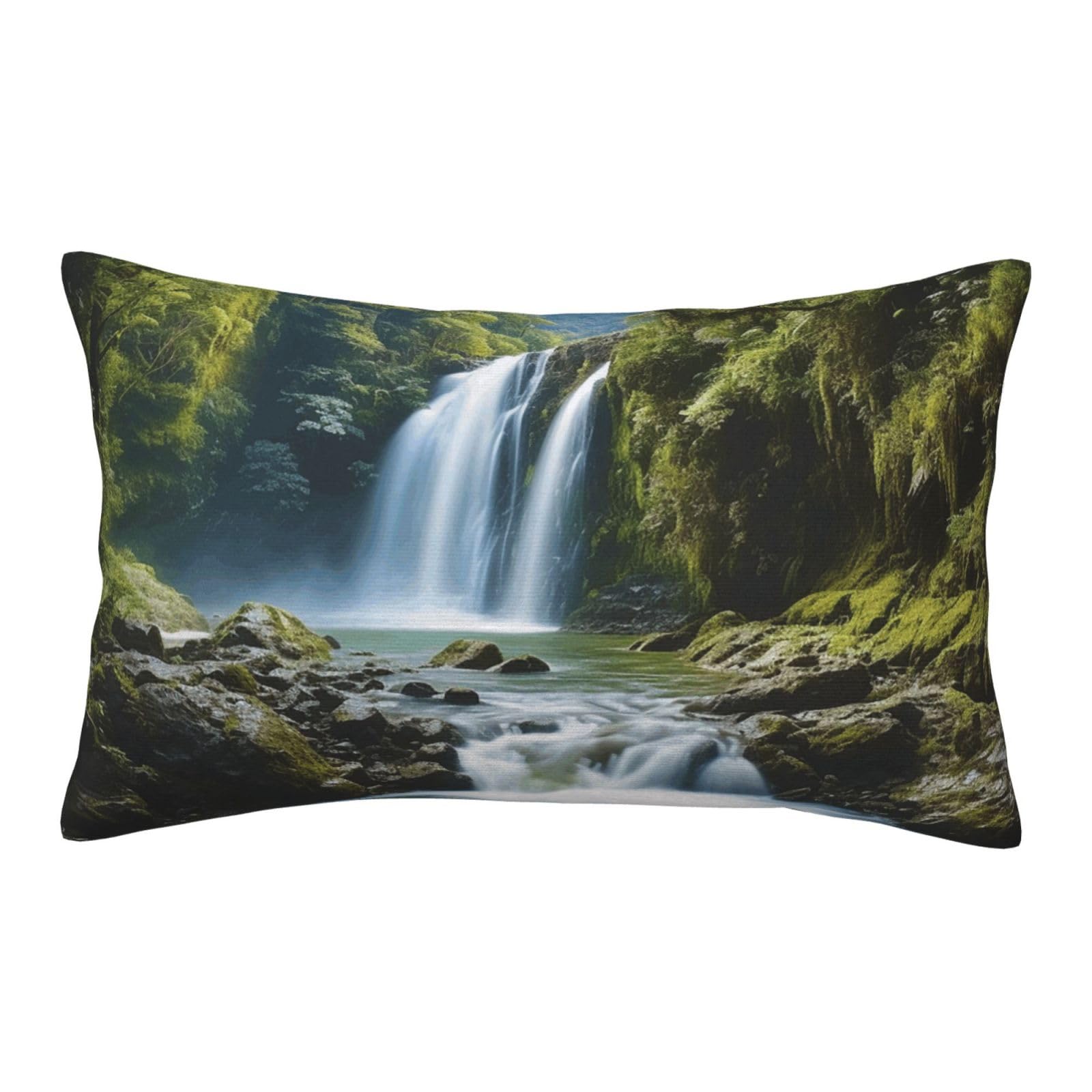 Velvet Pillowcases 16"x24" Ultra Soft Breathable Pillow Cases, Luxury Fuzzy Throw Pillow Covers with Zipper, Waterfall Landscape Painting Pillow Shams All Seasons Decorative Cushion Cases for Couch