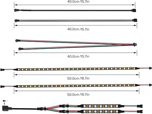Miniatura 4 de BTF-LIGHTING WS2812B - Tira de luz IC para PC, 2 unidades, 19 pulgadas, direccionable individualmente para cabezales LED de 5 V y 3 pines para Asus