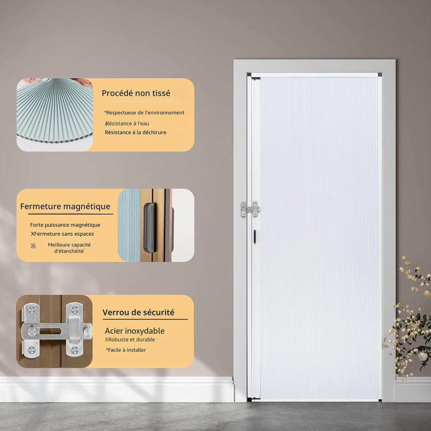 Porte accordéon Portes pliantes et rétractables d'intérieur, porte coulissante accordéon en aluminium blanc, cloison étanche sans perçage et à faible encombrement(H 79.9in/203CM,W 28.7in/73cm)