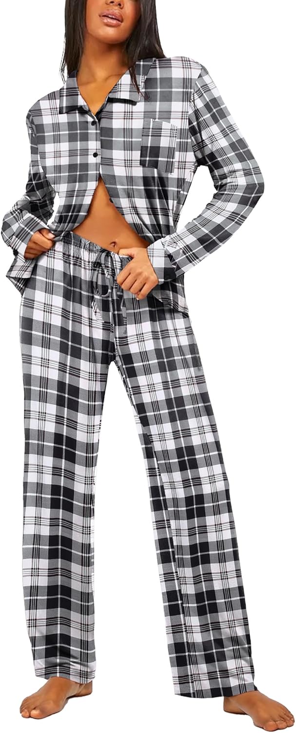Ekouaer Womens Pajama Sets Button Down Pjs Sets Soft Long Sleeve Sleepwear Button Up Loungewear with Pockets, S-XXL - Image 4
