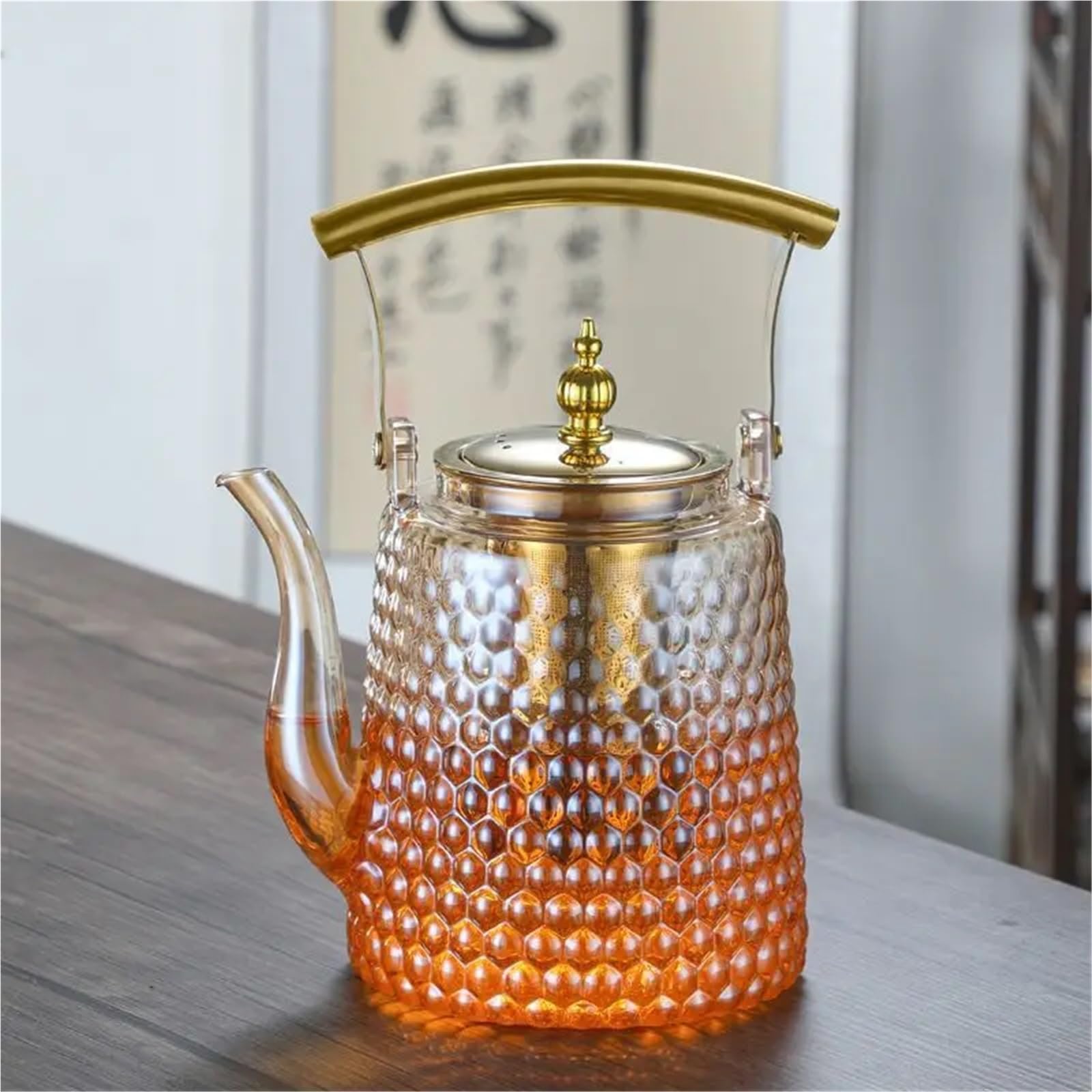 Théière Théière bouillante rétro Beam Pot avec poignée en cuivre, grande capacité