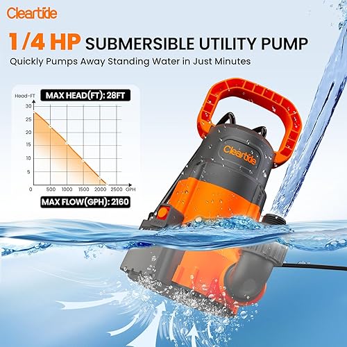 Miniatura 2 de Cleartide Bomba de sumidero sumergible, sensor de agua inteligente encendidoapagado automático, modo manualautomático, bomba de agua multiusos de 14