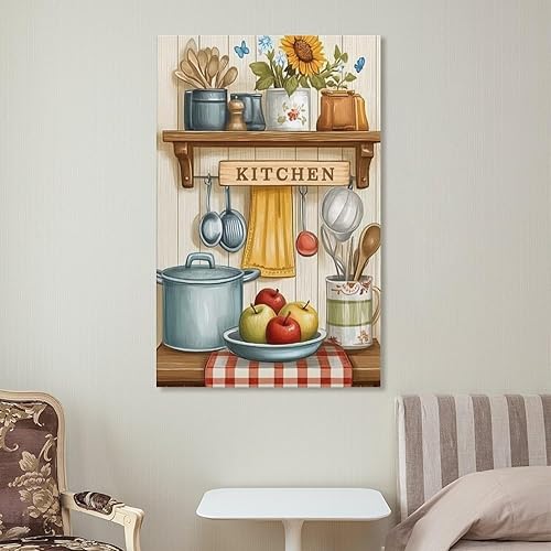 Miniatura 7 de Arte De Pared De Cocina De Campo, Impresiones En Lienzo Enmarcado, Utensilios De Cocina Y Alimentos, Pintura Rústica De Granja, Cocina, Comedor,