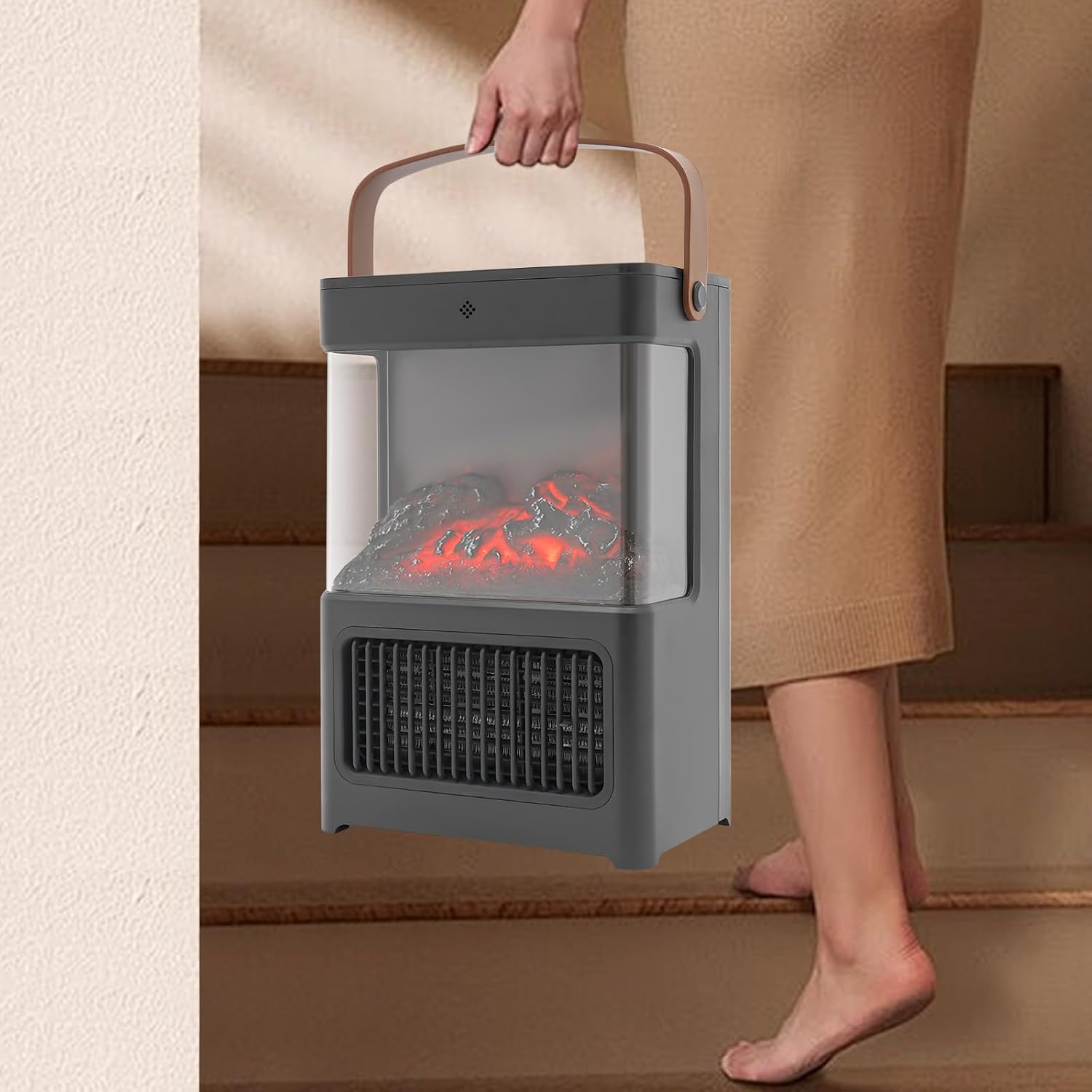 Electric Fireplace Stove Heater, Portable Fireplace w/3 Heating Modes/3D Realistic Flame Effects/Overheating Protection, Low Noise Electric Fireplace for Living Room, Bedroom