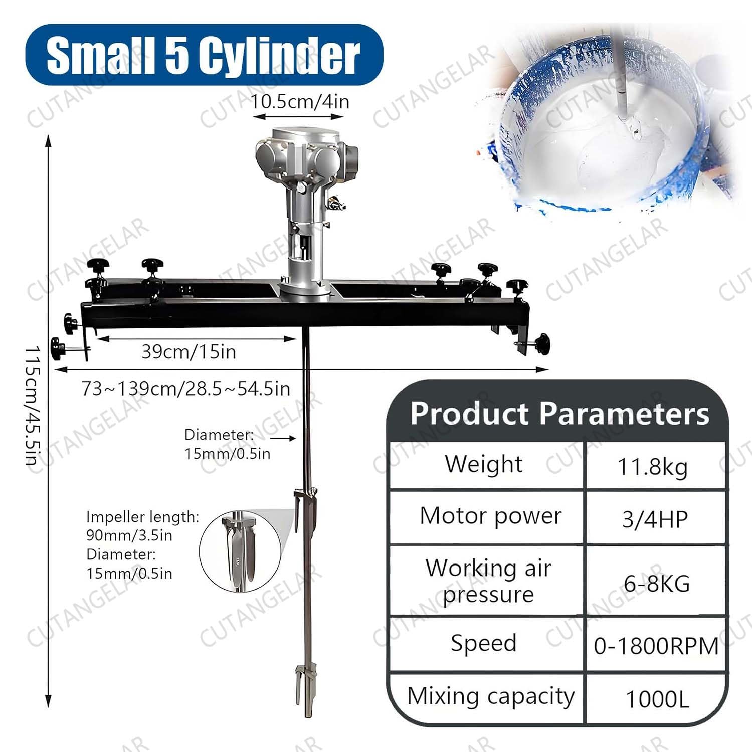 Mezclador de pintura automático, agitador neumático para tanque IBC, velocidad variable de 0-2500 rpm, capacidad de 1000 L, seguro para materiales inflamables, ideal para industrias de pintura y