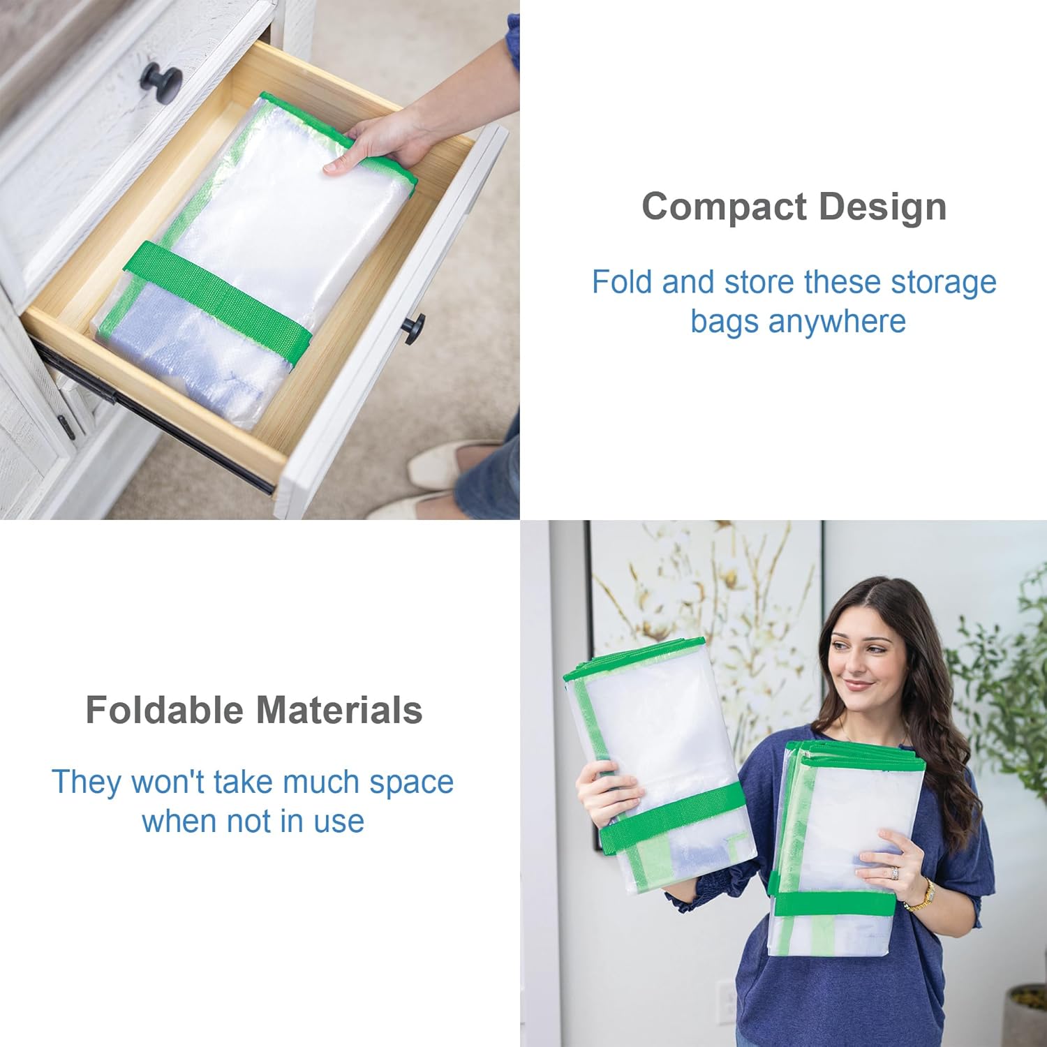 Storage and Moving Bags - Heavy Duty, Dust Protection and Water Resistant, Durable Zipper Closure and Sturdy Handles Best Moving Boxes Alternative (Green, 6 Pack)