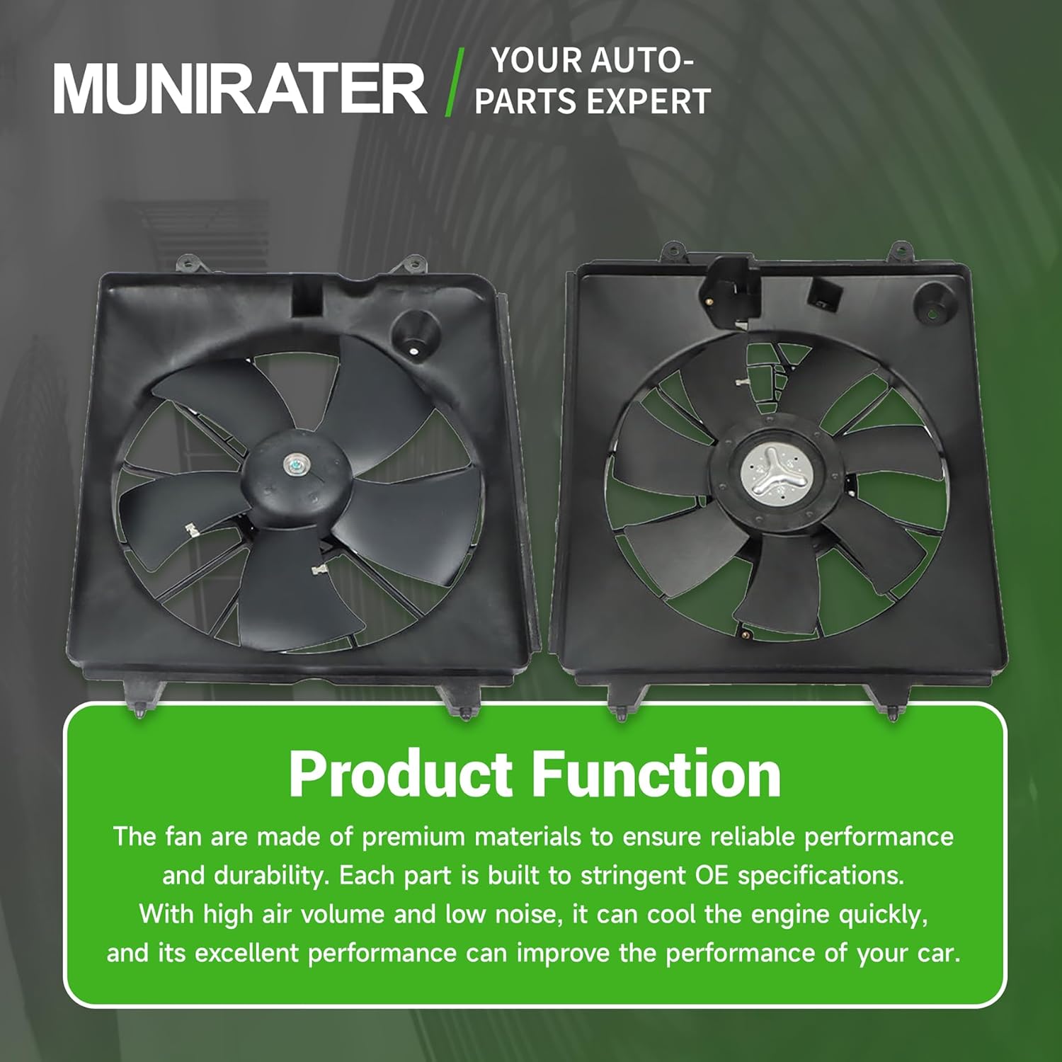 munirater 2-Pack Radiator Cooling Fan Assembly Replacement for 2007 2008 2009 CR-V 2.4l L4 Left/Right HO3120102 HO3110116 19015RZAA01 38615RZAA01