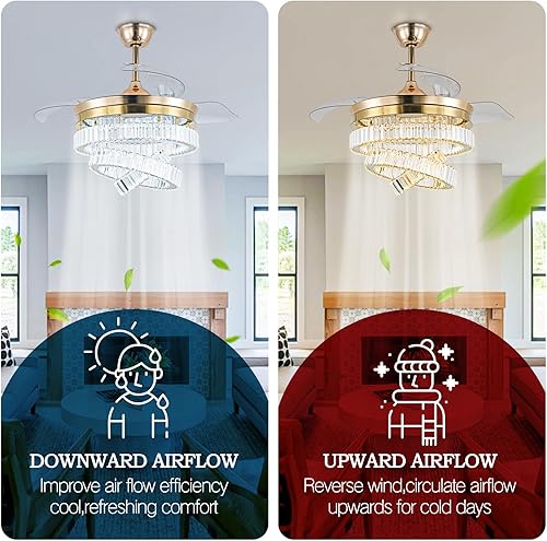 Miniatura 6 de CLAIRDAI Ventilador de techo retráctil de 42 pulgadas, ventilador de techo de cristal con luz regulable, ventilador de techo invisible de 6