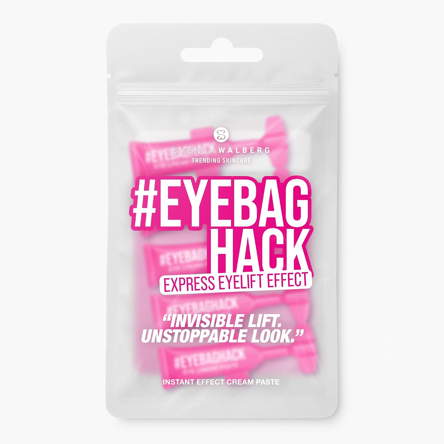 EYEBAGHACK – Express Eyelift Effect przeciwko workom pod oczami i zmarszczkom – widocznie gładkie oczy w ciągu 2 minut – Invisible Flex Film Technology zapewnia działanie do 10 h – 5 x mini tubka