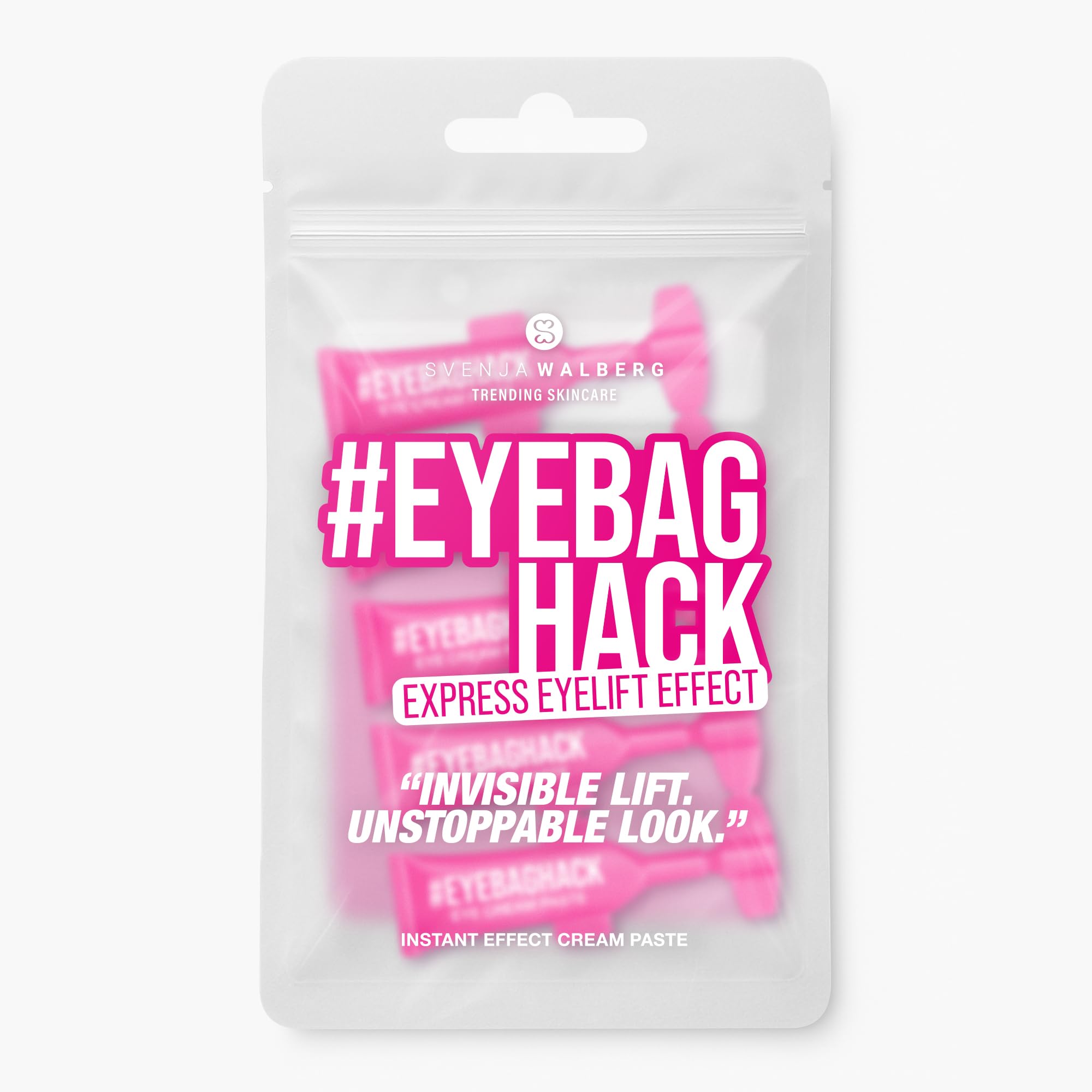 EYEBAGHACK – Express Eyelift Effect przeciwko workom pod oczami i zmarszczkom – widocznie gładkie oczy w ciągu 2 minut – Invisible Flex Film Technology zapewnia działanie do 10 h – 5 x mini tubka
