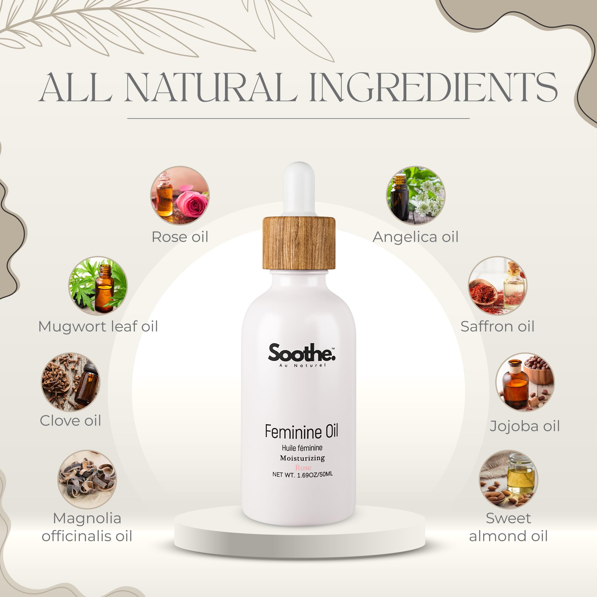 Feminine Oil for Private Parts & Sensitive Skin, Daily Feminine Care with Rose, Jojoba, & Sweet Almond Oils, pH Wash for Women, 50ml