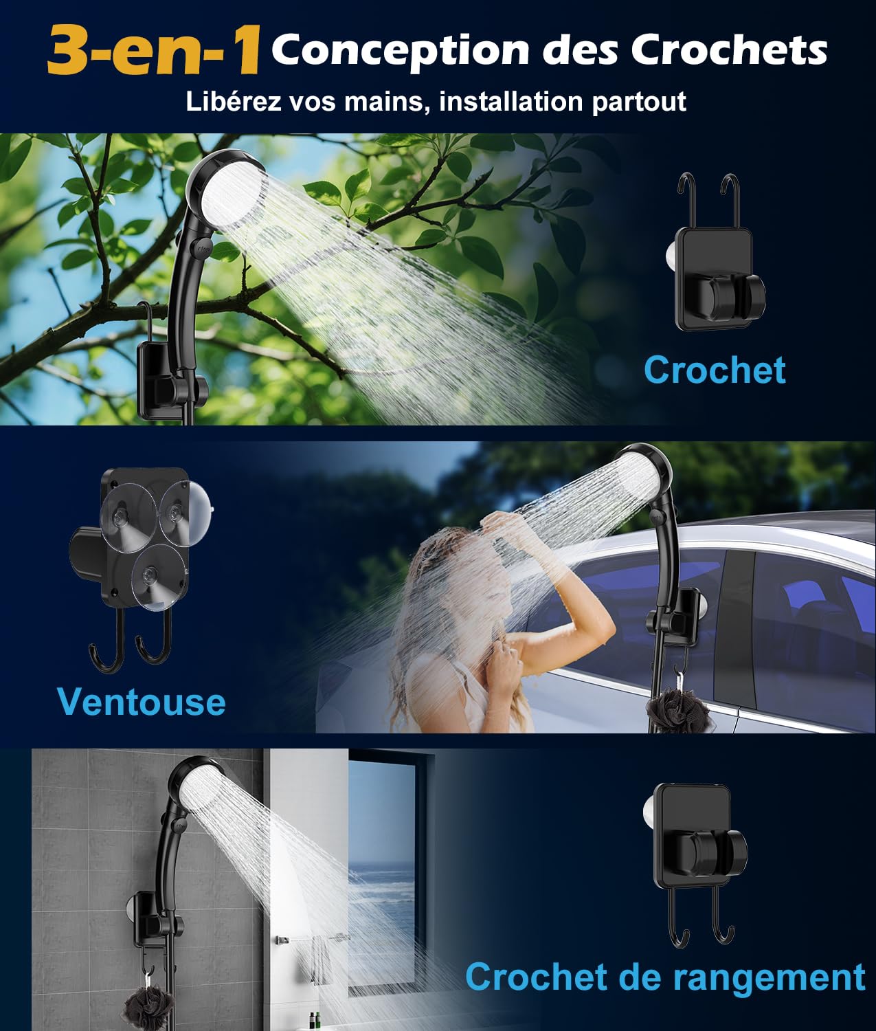 WADEO Douche Portable Camping avec Seau Pliable 20L & Pompe 5 Vitesses | 4 Modes Pulvérisation, Pompe Douche Rechargeable 4500 mAh avec Écran LED, IPX8, Douche Camping pour Voyage, Animal, Voiture