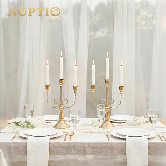 NUPTIO Candlestick Holders Candelabras Gold Candle Stick Stands 2 Pcs Metal Candelabra Centerpieces Candlestick Holders for Tapered Candles Wedding Birthday Party Dining Table Christmas Decoration 11
