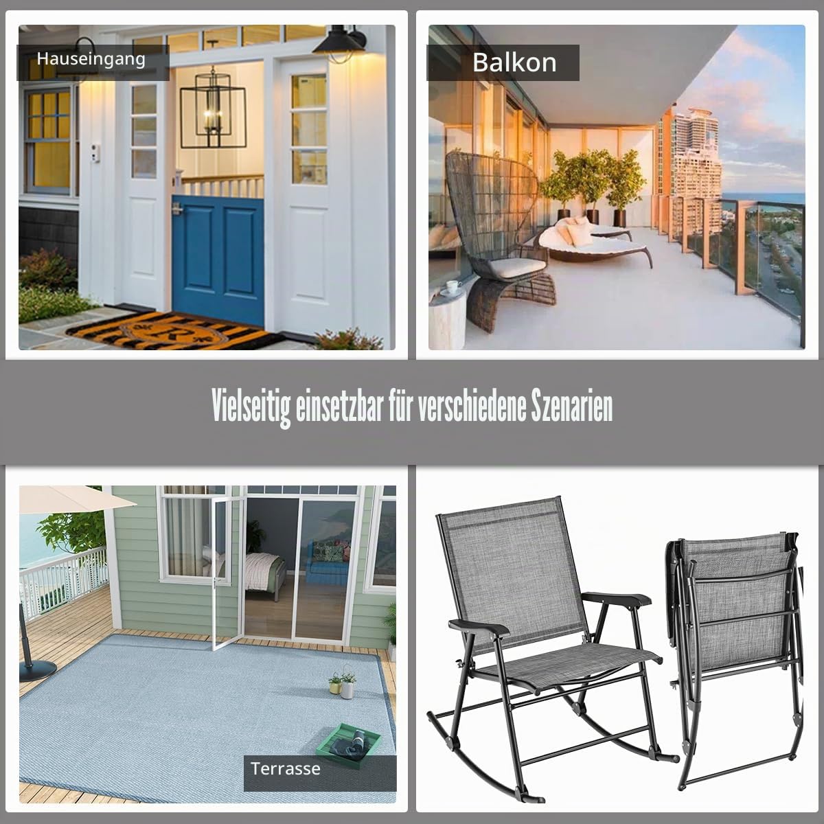 KOMFOTTEU Schaukelstühle klappbar, Gartenstühlen mit Armlehnen, Terrassenstühle Fußstütze, Balkonschaukel mit Traglast 150 kg, Klappstuhl für Terrasse, Strand