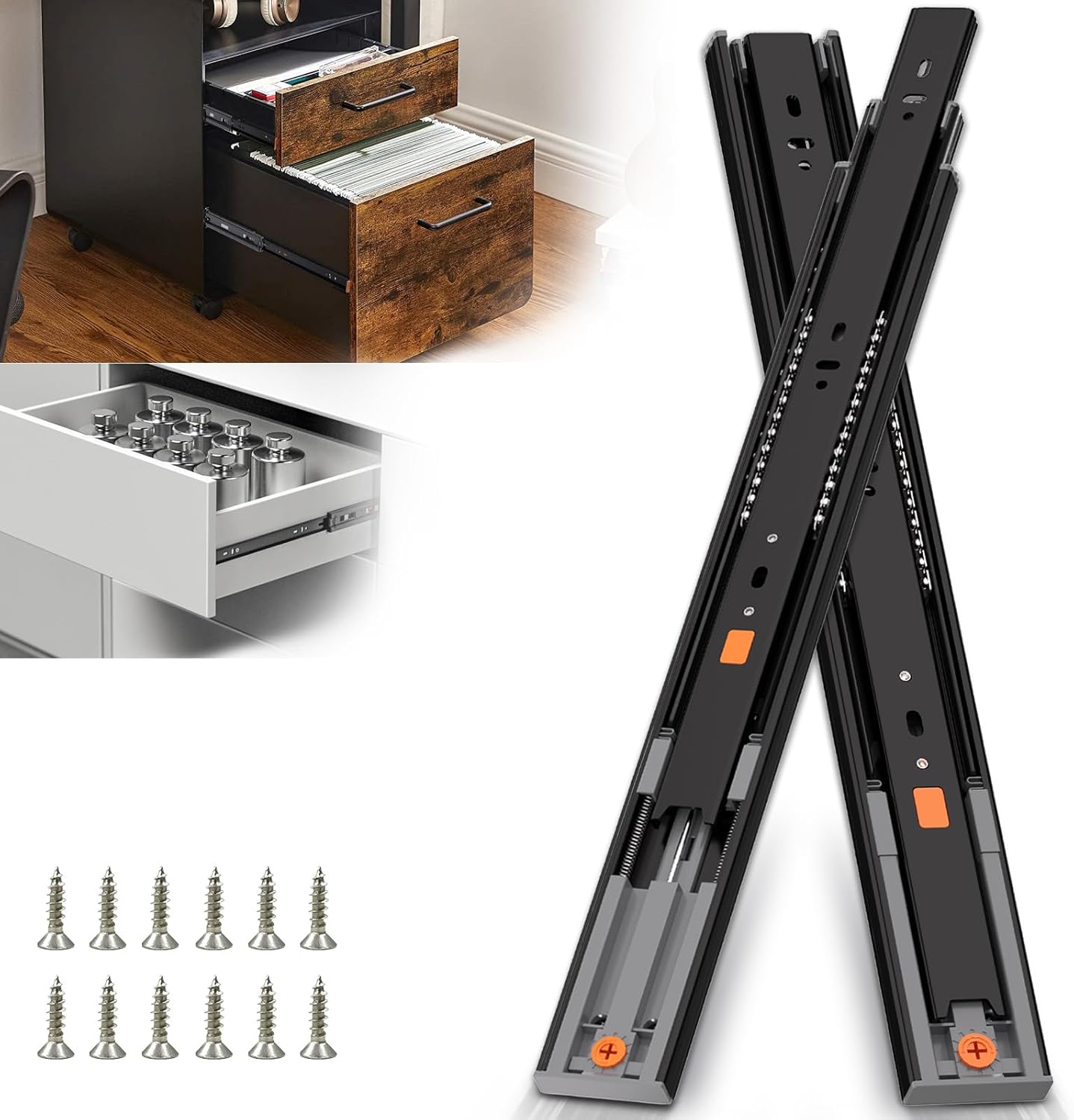 SLIDEWAY 6 Pair Adjustable Soft Close Drawer Slides,1 Pair 14 16 18 20 22 Inch Side Mount Ball Bearing Metal Dresser Runners Cabinet Kitchen Glides(100 LB Load Capacity,Black) adjust-soft close(5+free1) adjust-14"?350mm?