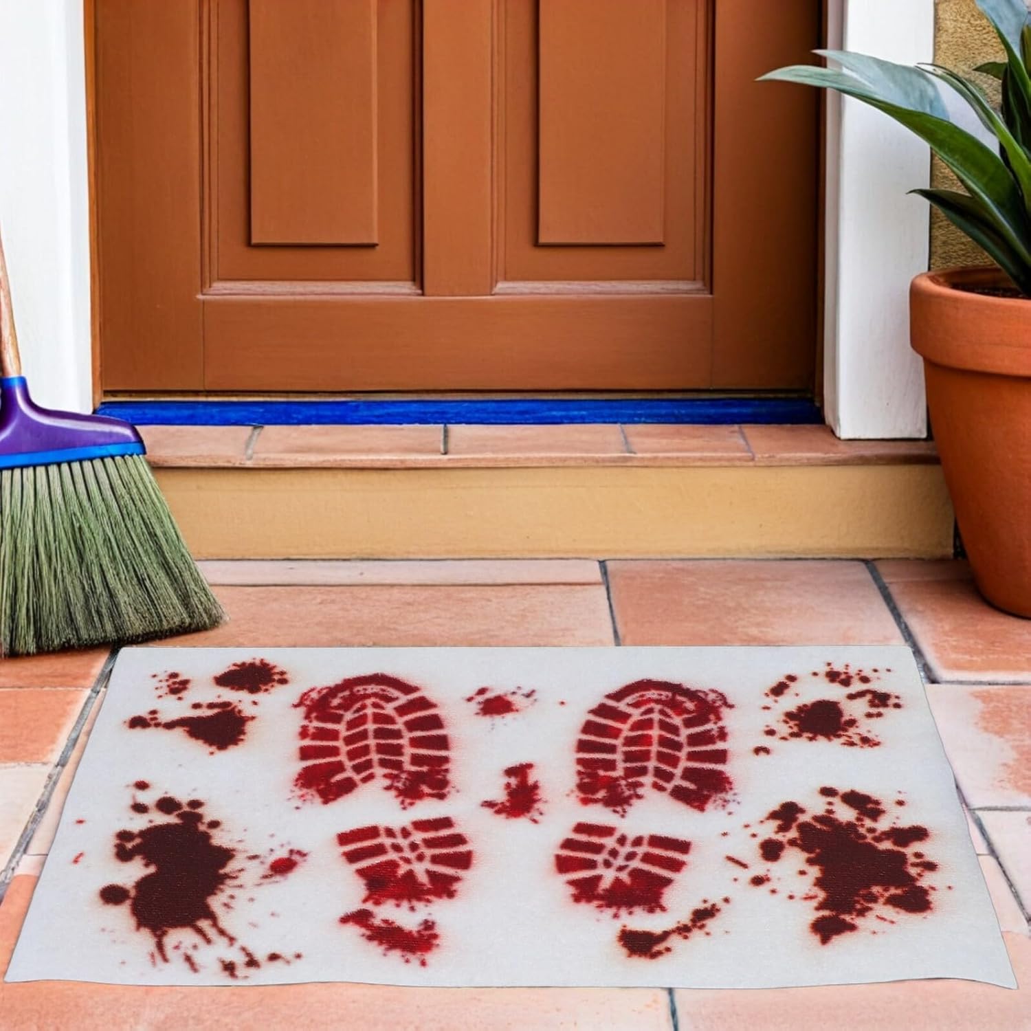 Operitacx Halloween Front Door Mat Non-Slip Blood Print Entryway Rug 60x90cm Spooky Halloween Bath Mat Indoor Welcome Floor Carpet for Home Decor