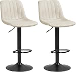 HOMCOM Adjustable Bar Stools Set of 2, Leathaire Swivel Barstools with Back and Footrest, Upholstered Bar Chairs for Kitchen, Dining Room, Home Pub, Cream White