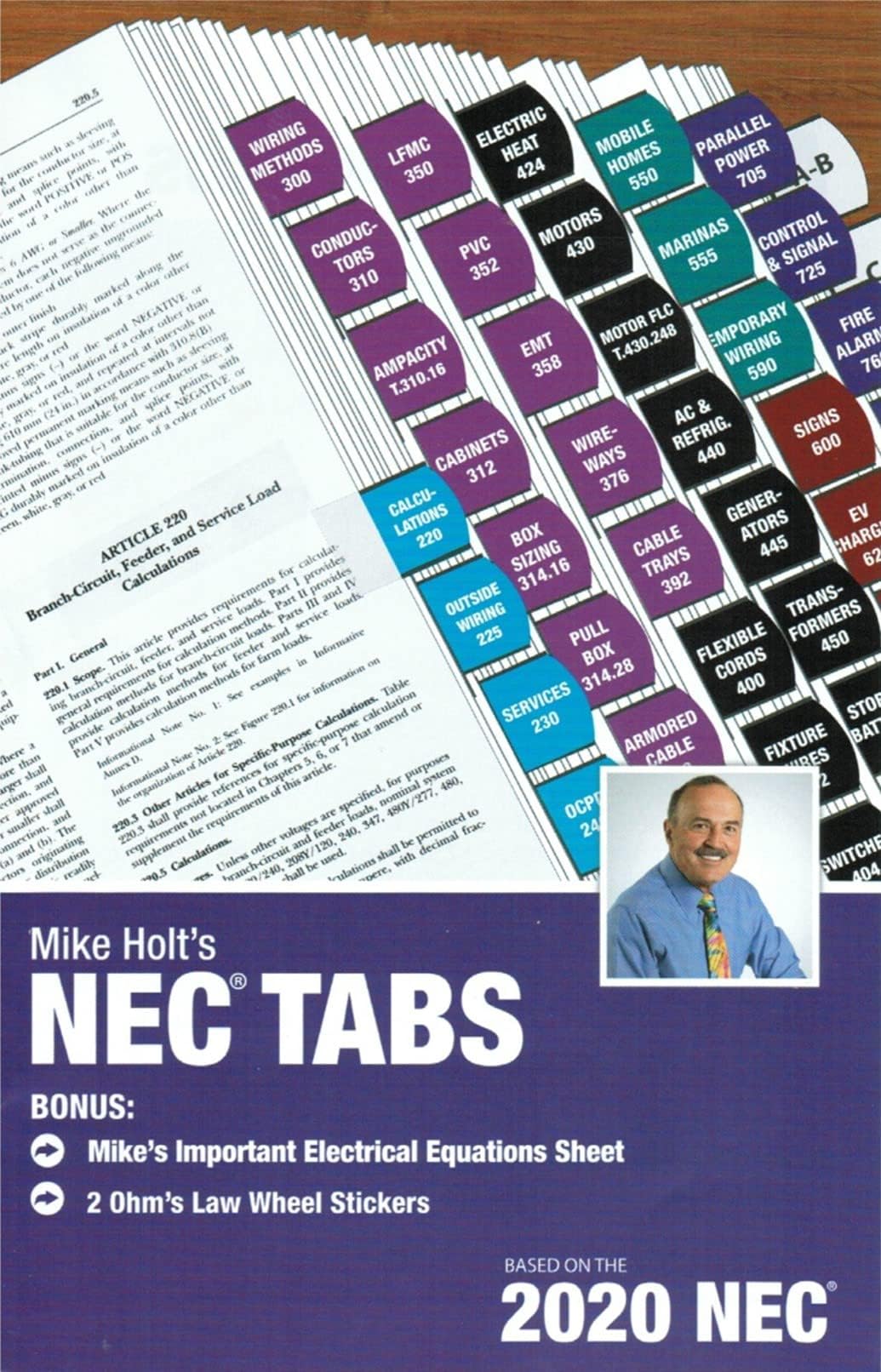 2020 Mike Holt's NEC Tabs (Color Coded) with 2 Ohm's Law Stickers and Electrical Equations Poster - 2020 Edition