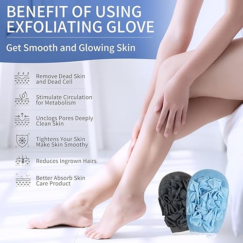 Miniatura 3 de QGLMN Guantes exfoliantes (2 unidades), guante exfoliante coreano para mujeres y hombres, exfoliación corporal, exfoliantes corporales para uso en