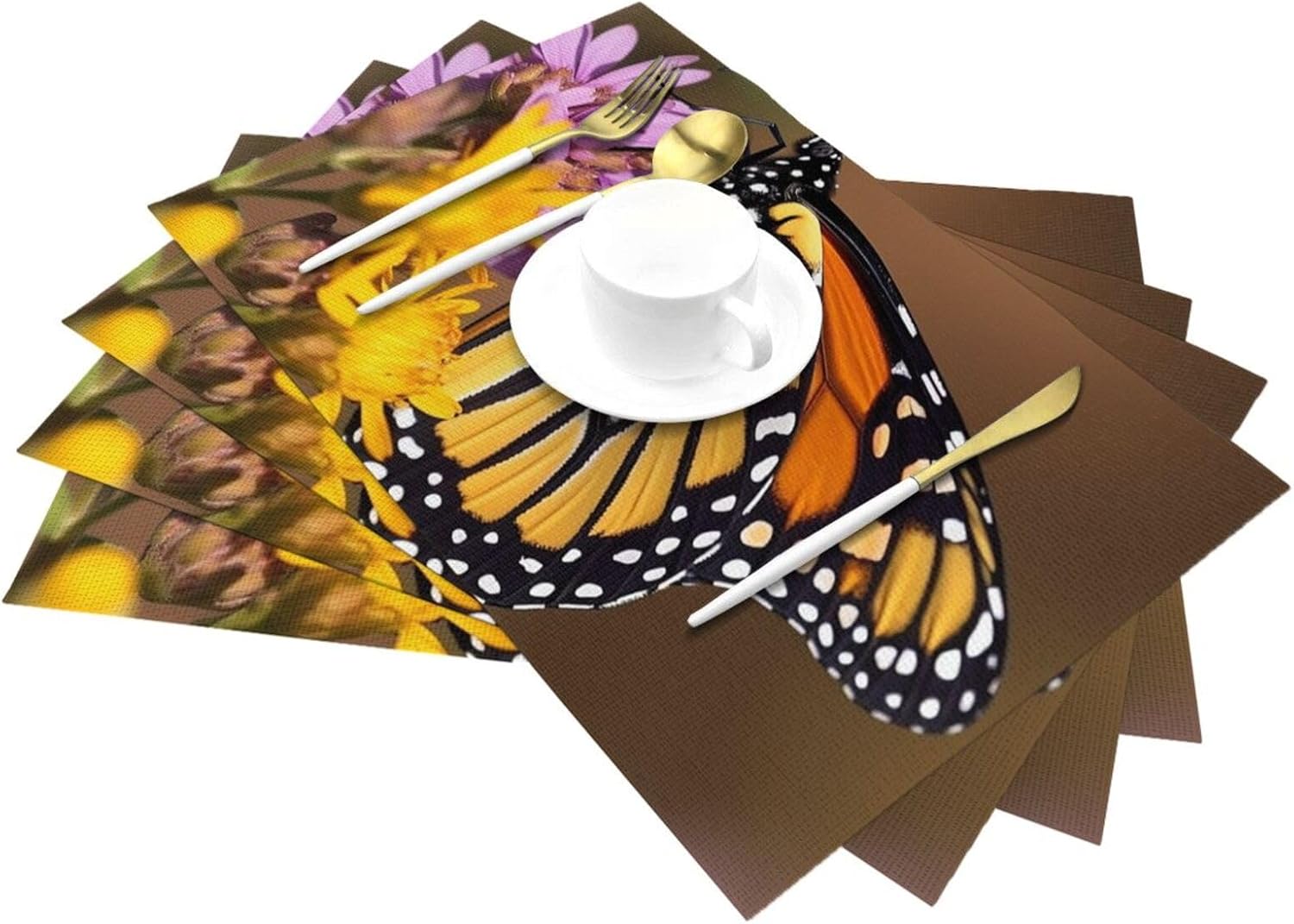 Monarch Butterfly Placemats Set of Non Slip Heat Resistant Woven Place Mats for Kitchen Table Decoration Indoor Outdoor Washable Dining Table Mats for Dinner Party