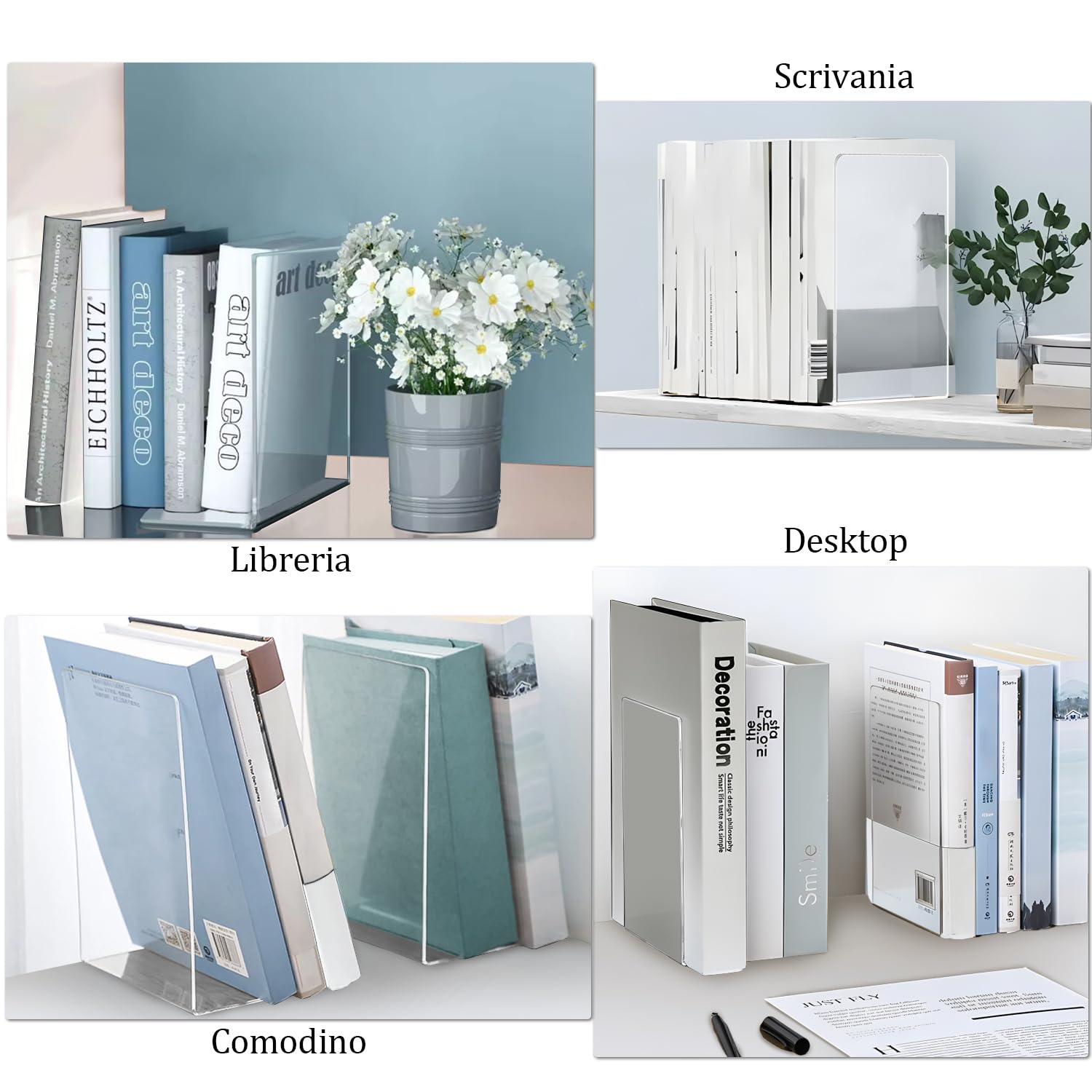DARUITE Fermalibri Acrilici Trasparenti, Reggilibri Decorativi per Mensole, Design Unico per Casa, Ufficio, Biblioteca, Regalo