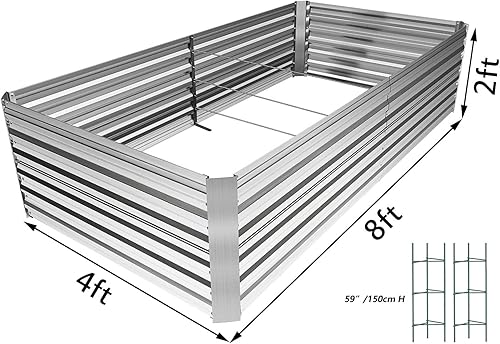 Miniatura 2 de Cama de jardín elevada galvanizada de 8 x 4 x 2 pies con 2 jaulas de tomate, cama de jardín elevada de metal grande al aire libre, jardinera elevada