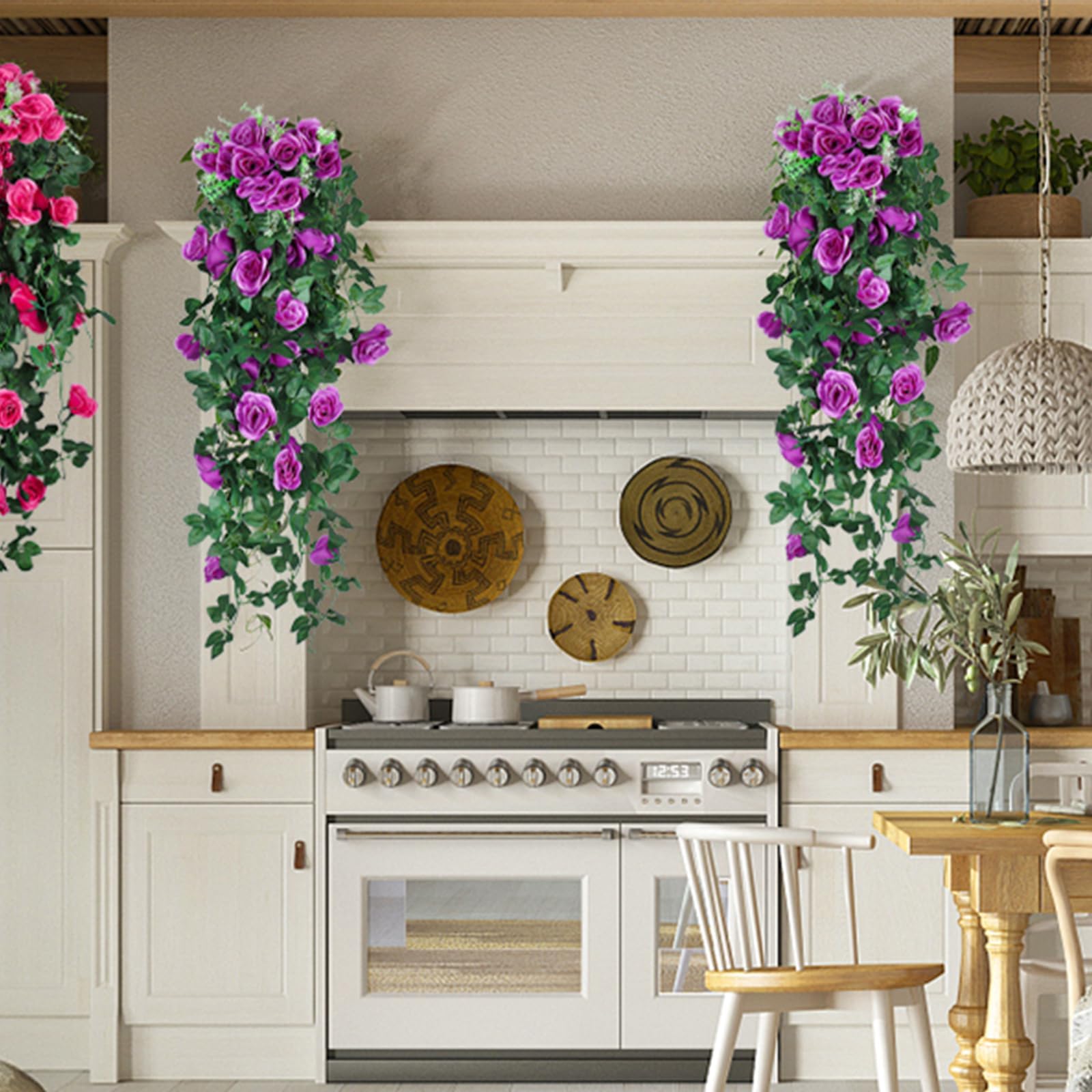 Kunstpflanze 2 Stck Blumenampel 90cm Knstliche Hngepflanzen Geflschte  Seide Rose Blumen Kunstpflanze Efeu Pflanze Knstlich fr Bad Dekoration  Auen Innen Hochzeit Fensterdeko HngendLila : Amazon.de: Haustier