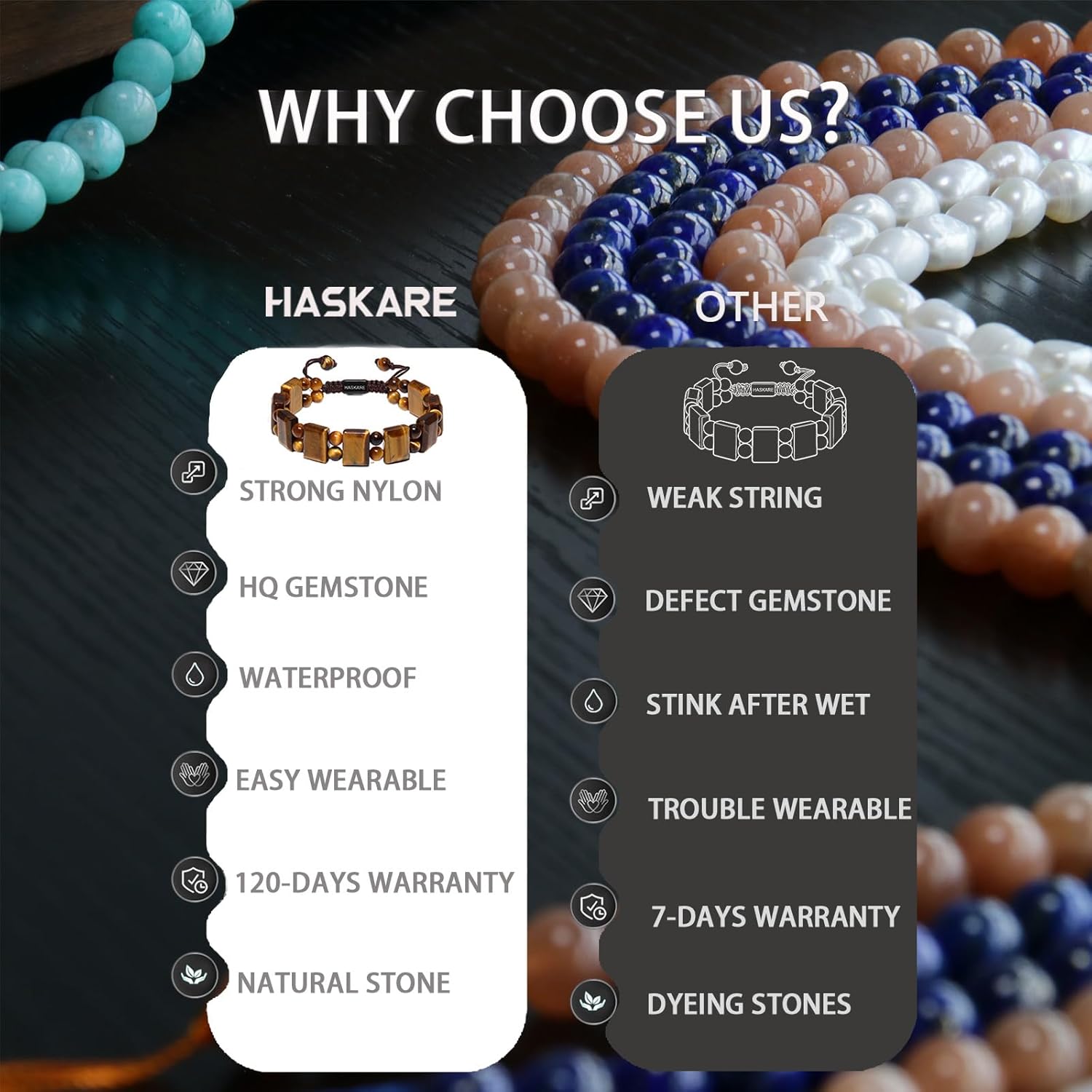 HASKARE Natural Stone Protection Bracelet for Men - Handmade Jewelry Men Bracelet Beaded Unique Cut, Tiger Eye Obsidian Howlite Bracelets Gifts for Him Christmas Father Day Birthday - Image 5