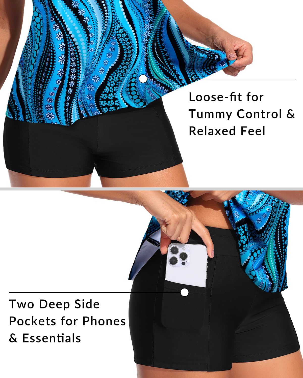 Daci Tankini Swimsuit with Shorts - 2 Piece Tummy Control Bathing Suits Flowy Swim Top with Two Pockets Boy Shorts 2025 - Image 4