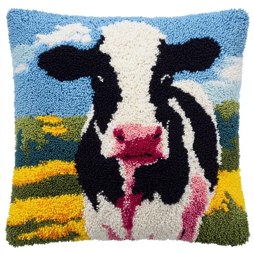 AxiangziK Beginners DIY Crochet Pillow Kit,Animals, Cattle