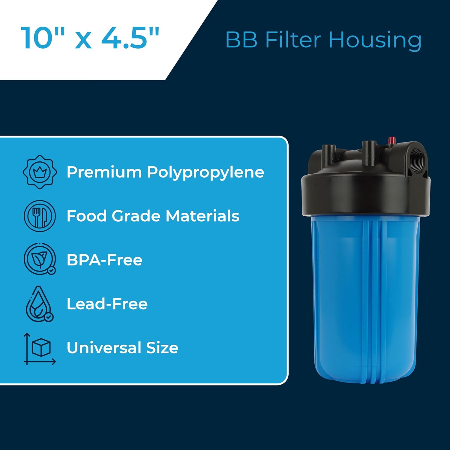 SpiroPure 10" Water Filter Housing 10x4.5/10 inch / 10" x 4.5" / 10 BB / 150469, 1" NPT (Case of 4)